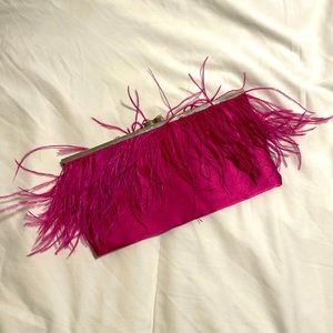 New York & Co Fuchsia Feathered Clutch